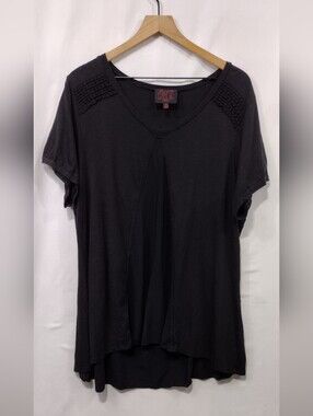 French Blue Pleat-Back Tunic Top Women's 3X Black Casual Retro Minimalist